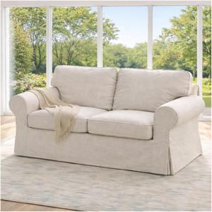 Heavy Duty Polyester Sofa Cover Only Replacement Compatible with IKEA Ektorp 3 Seat Sofa, Loveseat, Armchair, Sectional Corner, Chaise or Footstool Ektorp Slipcover (Beige Polyester 2)