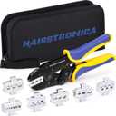 haisstronica 6 in 1 Crimping Tool Kit, Professional Ratchet Wire Crimper with 6 PCS Interchangeable Dies for Heat Shrink, Non-Insulated,Ferrule,Open Barrel,Insulated Connectors, Men Tool Gifts