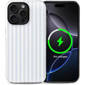 for iPhone 14 Pro Max Case,Compatible with MagSafe,Cute Fashion Striped Aesthetic Retro Design for Women Girls,Soft TPU Durable Protection Case for iPhone 14 Pro Max-Blue and White