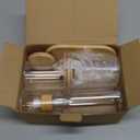 5 Pack Bamboo Bathroom Accessories Set with Tray - Plastic Soap Dispenser Clear Toothbrush Holder and 2 Qtip Holder Cotton Ball Container Jar