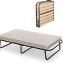 KOTEK Folding Bed with Mattress, Portable Guest Bed Cot Size w/Memory Foam Mattress & Wood Slat Support, Heavy Duty Steel Single Bed Frame for Bedroom & Office, Made in Italy