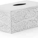 Modern Farmhouse Decorative Tissue Box Holder - Distressed White, Rustic Metal Design for Bathroom (Rectangle)