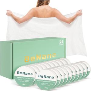 Benano Premium Compressed Towel Tablets Disposable Towel 55.1 in x 27.5 in Large Bath Towel Travel Towel Reusable for Hotel Camping Mountaineering Sports Hiking Beach Swimming Vacation (19 Pack)