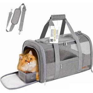 Simpelg Cat Carrier Pet Carrier for Small Cats Puppies Under 15 lbs TSA Airline Approved Carrier Bag Soft Sided Travel Carriers with Safe Reflective Strip, Grey 