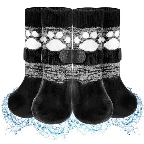 SCENEREAL Anti Slip Dog Boots & Shoes for Hot/Cold Pavement to Prevent Licking, Waterproof Dog Socks Paw Protectors for Small Medium Large Dogs, Traction Control on Hardwood Floor for Senior Dog, M 6ct