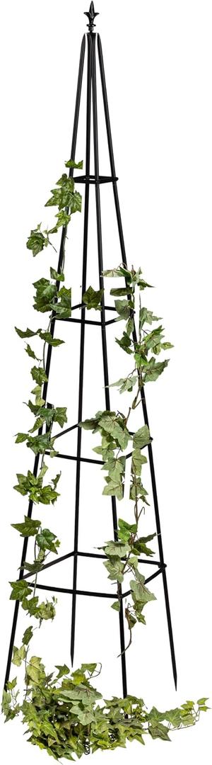 Evergreen Metal Garden Obelisk Trellis for Climbing Plants Outdoor, Indoor Plant Trellis for Potted Plants, Floral Pattern Arch Trellis (Black, 6 ft. Pyramid)