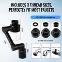 1080Swivel Faucet Extender, Sink Water Faucet Aerator Extension, kitchen sink faucet, Kitchen Rotating Extension with 2 Mode Splash (Black, Extender with filter)