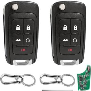 5 Button Keyless Entry Remote Control Flip Key Fob Replacement for Chevy Cruze Impala Malibu Sonic Equinox Camaro Buick Regal Encore Verano Lacrosse GMC Terrain 2010-2019 315MHz with Chip - 2 Pack