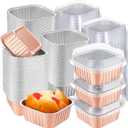 200 Pack 5 oz Mini Cake Pans with Lid, Aluminum Foil Mini Baking Tins, Square Disposable Cupcake Baking Cup Dessert Container for Wedding Birthday Party Picnic(Champagne,Classic)