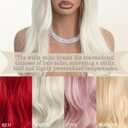 White Wigs for Women Long Wavy Wigs with Blonde Highlight 28 inch Middle Part Curly Wig Natural Looking Synthetic Wigs Thick Soft Long White Wig Hair Replacement Wigs for Daily Party Costume Use