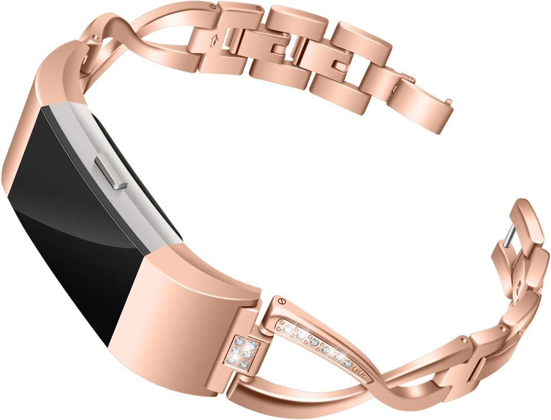 Bands Compatible with Fitbit Charge 2, Metal Bands with Rhinestone Bling Replacement Bractlet Women Silver Rose Gold Black