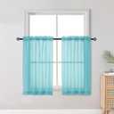 OWENIE Short Aqua Sheer Curtains 36 Inch Length 2 Panels Set, Kitchen Tiers Curtains Light Filter Rod Pocket Voile Cafe Curtain for Basement Bathroom Small Half Window, 42" W x 36" L, Aqua