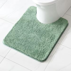MIULEE Microfiber Toilet Bath Mat U-Shaped Contour Shaggy Bathroom Rugs Non Slip Extra Thick Soft Bath Rug Absorbent Water for Bathroom Commode Machine Washable(20x24 Inch, Sage Green)