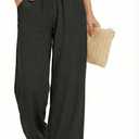Black Linen Wide Leg Pants for Women, Beach Cover Up Palazzo Pant with Pocket, Summer High Waisted Pant Travel (Black, XL)