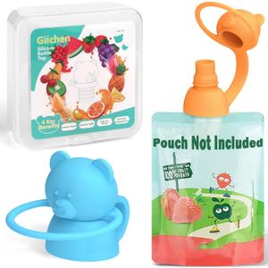 Soft Sip Food Pouch Topper - Food Grade Silicone Pouch Tops for Baby Prevent Spills, Led Weaning, Self Feeding, Protects Childs Mouth, BPA Free Food Pouch Lids - 2 Pack (Blue Orange)