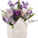 Small Fake Flowers Plants, Mini Artificial Lavender Flowers Purple Daisy in Ceramic Pot, Faux Potted Plants for Centerpiece Table Decorations Home Office Bathroom Tabletop Spring Decor