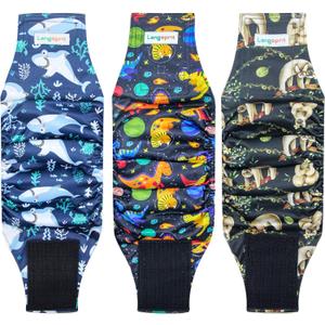 Langsprit Male Belly Bands for Dogs (Pack of 3) - High Absorbing Dog Wraps Male Washable - Reusable Male Dog Diapers (Sloth,Whale,Dinosaur, X-Large) (X-Large, Sloth,Whale,Dinosaur)