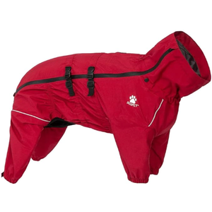 Dog Raincoat, Waterproof Winter Coat with Reflective Tape and Leash Holes, Lightweight &Windproof Jacket with Elasticized Belly and Cuff Designs,Red Dog Raincoat with Side Zipper