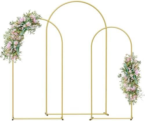 Wedding Arch Backdrop Stand Set of 3(7.3FT/6.6FT/6FT),Metal Balloon Arch for Wedding Ceremony Baby Shower, Outdoor Indoor Birthday Party,Garden Floral Arch Backdrop Stand Decoration, Gold