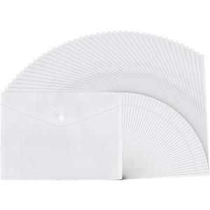 40pcs Clear Plastic Envelopes Folder, Poly Waterproof File Folder with Button Closure, US Letter A4 Size