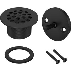Trip Lever Tub Trim Kit Set with Two Hole Trip Lever Overflow Face Plate, Grid Tub Drain Kit, Bathtub Drain Assembly Stopper Kit, Overflow and Matching Screws(Matt Black)
