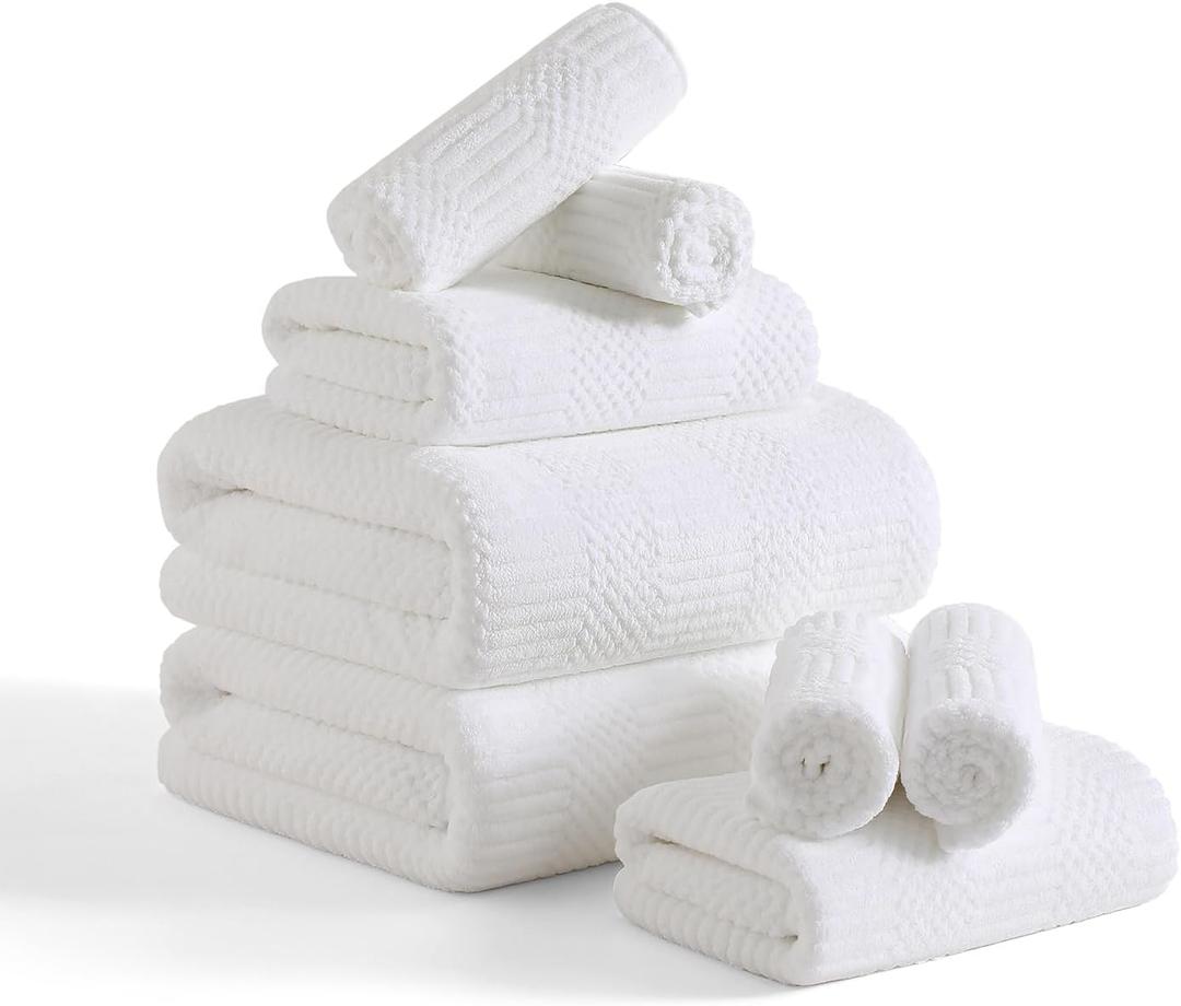 8 Piece Bath Towel Set-2 Oversized Bath Sheets(35"x70"),2 Hand Towels,4 Washcloths-Extra Large Microfiber Towel Sets, Less Lint Highly Absorbent & Quick Dry Bath Towels for Bathroom Gym Pool, White