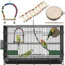 20-inch Bird Cage,Foldable Medium Small Parrot Parakeet Bird Cages for Parrots Canaries Cockatiels Lovebirds Finches Budgies Conures Pet Metal Birdcage with Slide-Out Tray and 4 Pcs Bird Toys