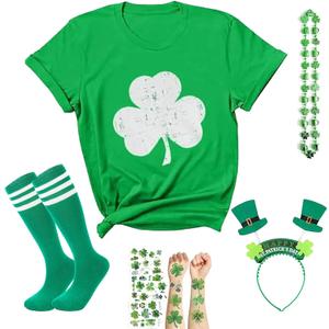 St Patricks Day Shirt Women Short Sleeve Summer T-Shirts Set,Clover Tee Costume Accessories,Irish Shirts for Girl (White), Size Small