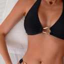 Fanuerg Women's Halter V Neck Bikini Sets Ring Linked Two Piece Swimsuit Cheeky Swim Bathing Suit 2025 (Black, XL)