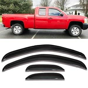 Rain Guards Window Deflectors Visors for 2007-2014 Chevy Silverado/GMC Sierra 1500/2500HD/3500HD Extended Cab, Side Window Deflectors Vent Guard Shade Sun Visor,94040 Dark Smoke Tint,4-Pieces Set