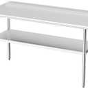 Derro Stainless Steel Table for Prep & Work, 24 X 60 in, Metal Commercial Heavy Duty Table with Backsplash and Adjustable Under Shelf and Foot for Restaurant, Home and Hotel