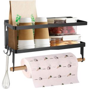 Jolitac Magnetic Fridge Spice Rack- Space Saving Organizer Black Shelf on Refrigerator, Kitchen Paper Towel Holder, Foldable Design (Black-Small)