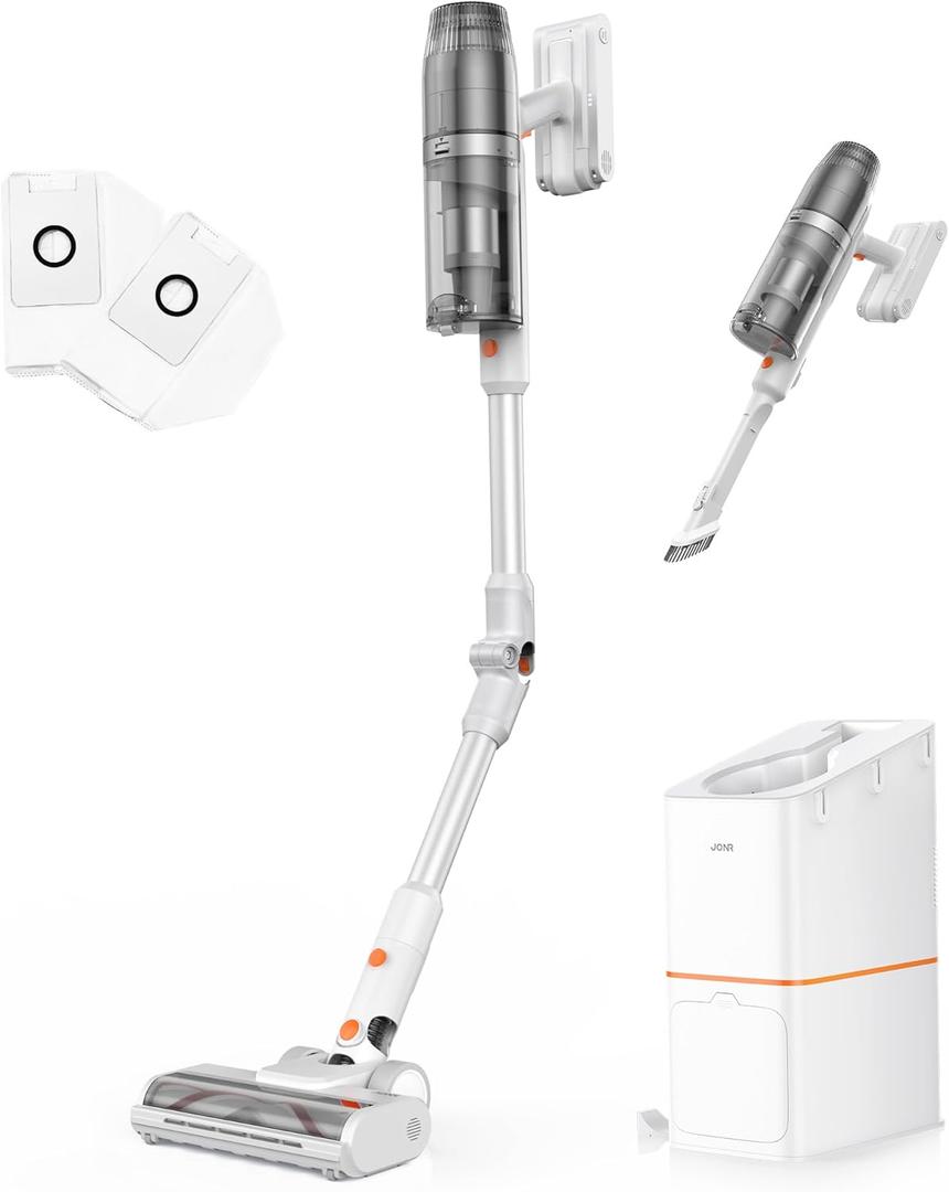 JONR VC08 Pro Cordless Vacuum Cleaner with Auto-Empty Station Powerful Suction, 2.5L Large Dust Bag, 3 in 1 Clean Staion, Rechargeable, Stick Vacuum for Pet Hair, Carpets & Hardfloor