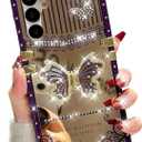 Changjia for Samsung Galaxy S24 Plus Kickstand Case,Cute Luxury Glitter Bling Sparkly Diamond Butterfly with Foldable Stand Elegant Mirror Back Shockproof Women Girls Case for Galaxy S24 Plus, Purple