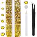 3792pcs Yellow Crystal Flatback Rhinestones Glass Diamantes Round Gems for Crafts Nail, Makeup, Clothes, Mixed 6 Sizes with Wax Pencil and Tweezer Kit(SS6~SS20)