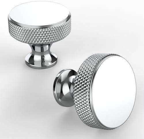 Asidrama 9 Pack Polished Chrome Kitchen Cabinet Knobs Knurled Dresser Knobs Drawer Knob Cabinet Hardware Aluminum Knob for Dresser Drawers