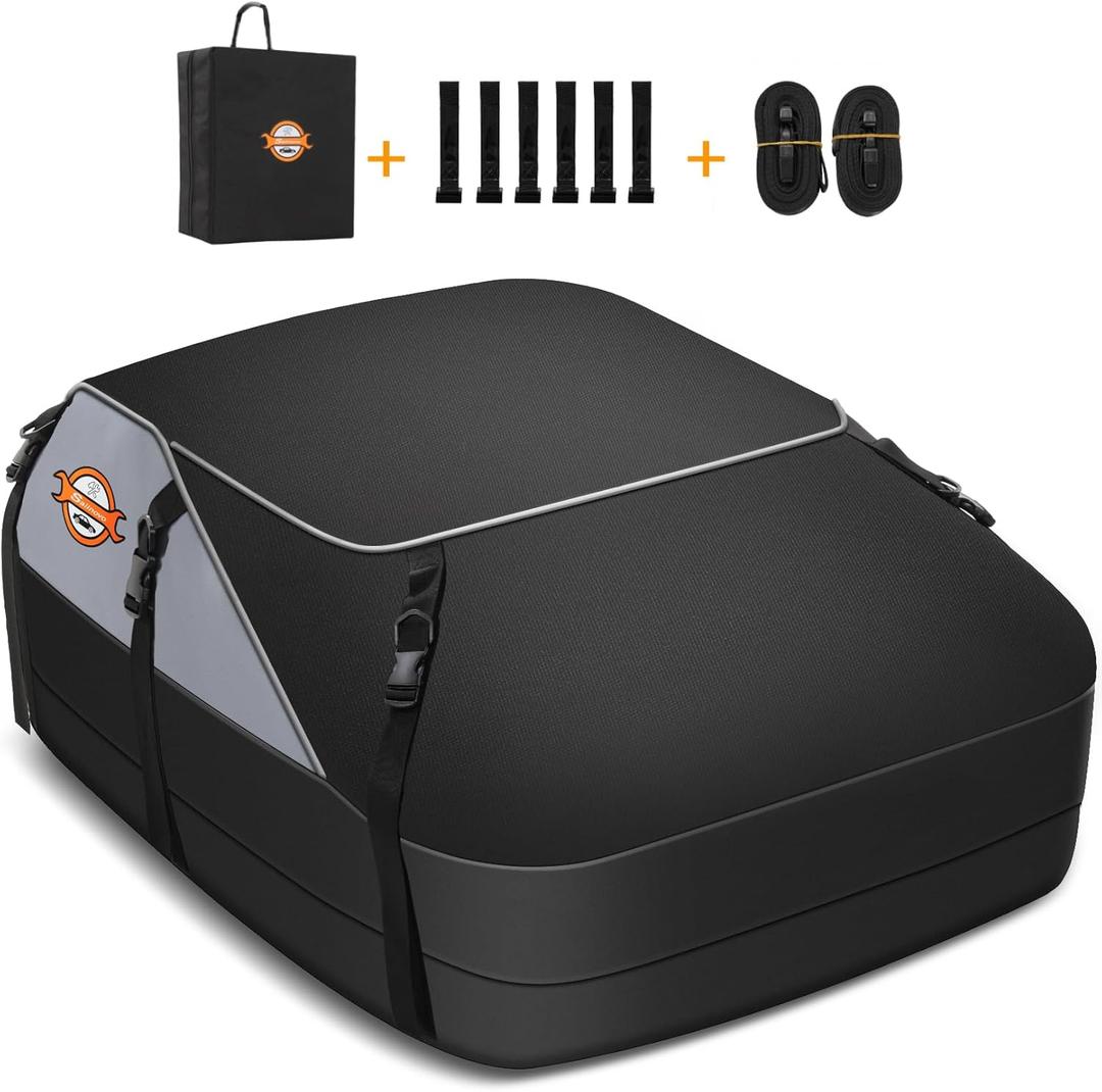 Sailnovo Car Rooftop Cargo Carrier Bag Waterproof 20 Cubic Feet for Top of Vehicle with/Without Roof Rack Car Top Carrier with 6*Door Hooks, Reinforced Straps & Storage Bag 1000D