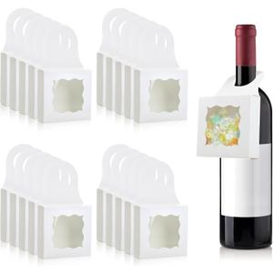 Bottle Hanging Gift Boxes, 40 Pack Foldable Gift Treat Boxes with Window, Kraft Paper Favor Mini Charcuterie Boxes Hanger Candy Box for Party