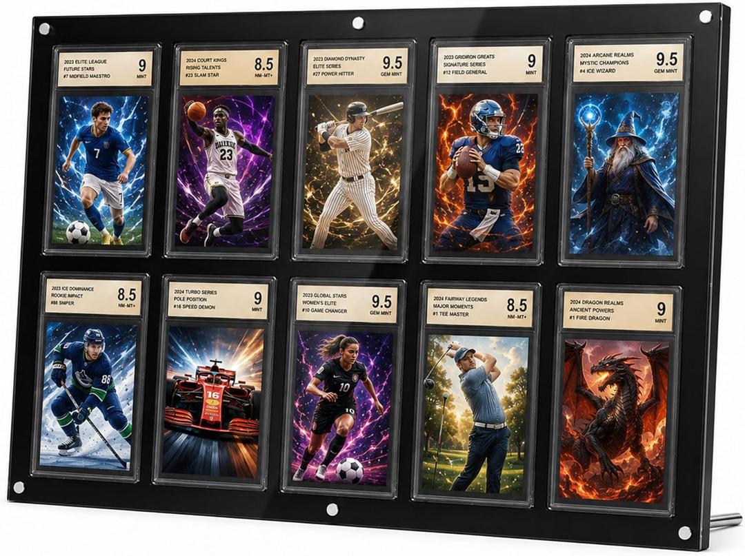 Black PSA Card Display, PSA Slab Display, Graded Card Display - 10 Cards