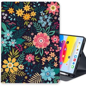 LI-LOVE Case for iPad A16 11 inch 2025 (11th Gen), iPad 10th Generation 10.9 inch 2022, Soft TPU Flower Folio Stand Cover Adjustable Angles Auto Wake Sleep Smart Case with Pencil Holder