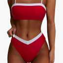 SUUKSESS Women Bandeau High Waited 2 Piece Bikini Set Cheeky High Cut Swimsuit, Size S