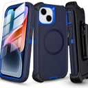 Defender for iPhone 14 Magnetic Case with Clip, Screen Protector Included | Anti-Drop Full Body Protective Works Outdoors Case for iPhone 14 Men Women, 3-Layer Military Grade Protection, Navy Blue 6.1"