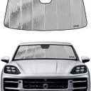 Windshield Sun Shade for Porsche Caye-nne 2019-2025,Front Window Sunshade Shield,2-in-1 Reflective Sun Shade,Silver for Summer, Black for Winter