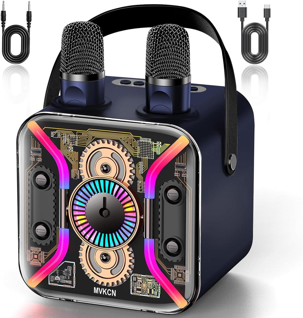 Karaoke Machine for Adults with Two Karaoke Microphone Wireless, PA System Bluetooth Speaker with Microphone Supports Bass Treble, TF Card, USB, AUX, Karaoke Machine for TV, Party, Birthday (Blue)