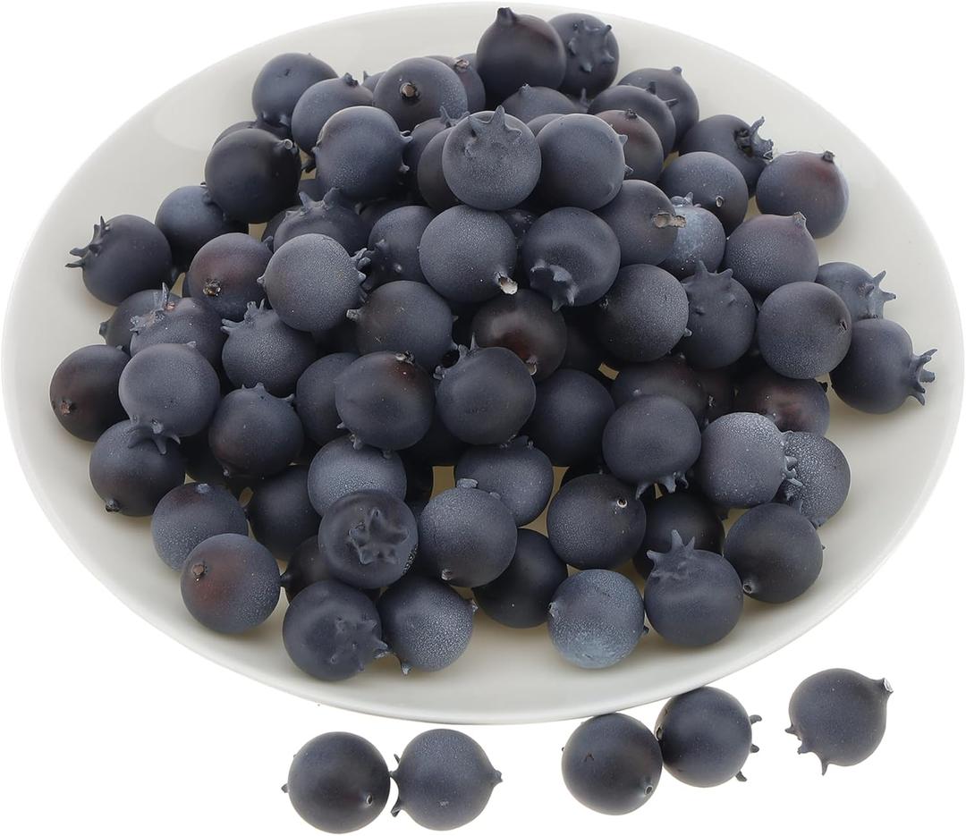 100Pcs Artificial Blueberry Fake Blueberries DIY Fruit Decor Craft Model Lifelike Plate Basket Plant Living Room Dinning Table Cabinet