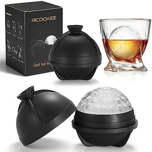 ACOOKEE Novelty Golf Ball Ice Maker Mold Set of 2, Funny Golf Gifts for Men Golfers, Golf Accessories for Men, 2.5" Large Sphere Round Whiskey Ice Cube Molds for Bourbon, Cocktails