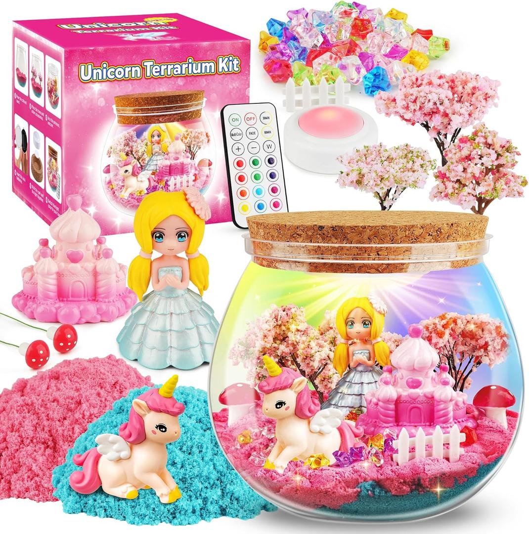 D-FantiX Princess Light Up Terrarium Kit for Kids, Unicorn Toys for Girls Age 4-6-8-10, Led Night Light Birthday Gifts for Girls 4 5 6 7 8-12 Year Old, DIY Arts and Crafts, Christmas Stocking Stuffers