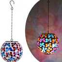 Mosaic Solar Lantern Pendant Light, Waterproof Gazing Ball Globe Hanging Lantern Lights Outdoor Decor for Patio Garden Yard, Home Decor(Butterfly)