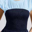 Wenrine Womens Casual Summer Midi Dress Smocked Cap Sleeve Crew Neck Color Block A Line Flowy Beach Dresses