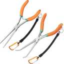 2 PCS Extra Long Bent & Straight Needle Nose Pliers Set for Jewelry Making & Fishing Hook Removal with Serrated Jaw
